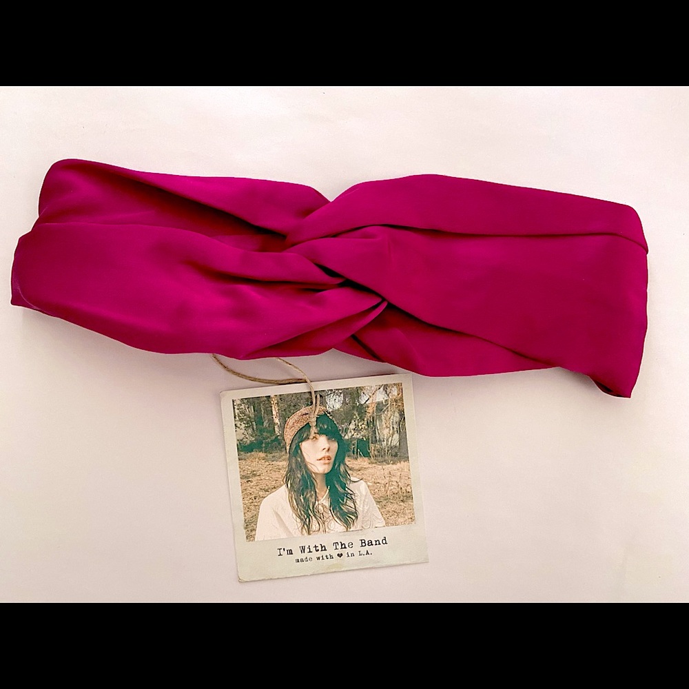 BNWT I’m With The Band 100% SILK Fuchsia Knotted Turban Headband Hair Wrap